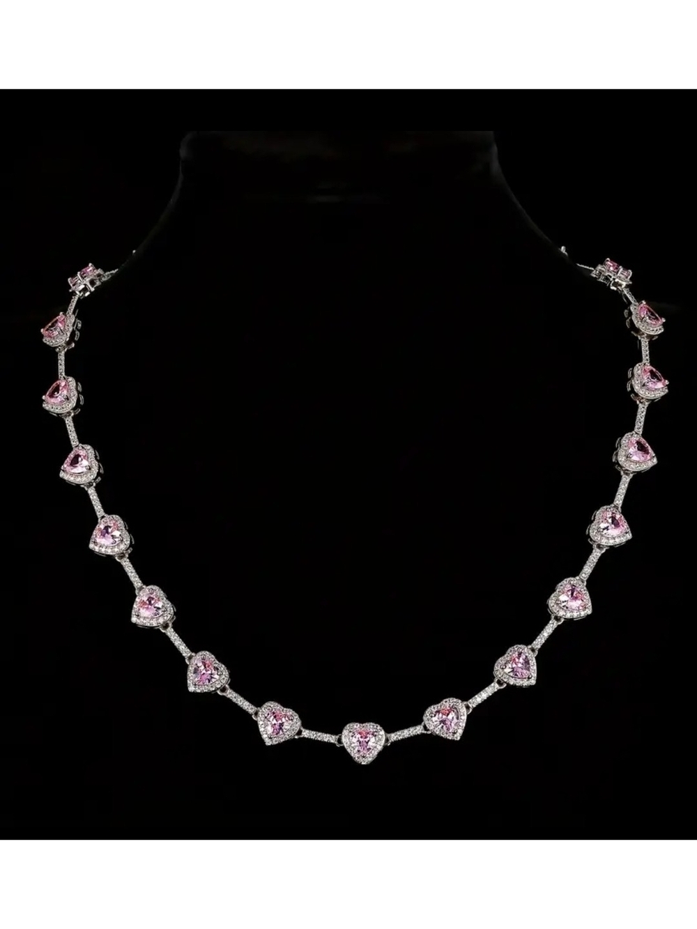 Elegant Pink Heart Necklace Made W Austrian Crystal Zircon 18k Plated Iconic
